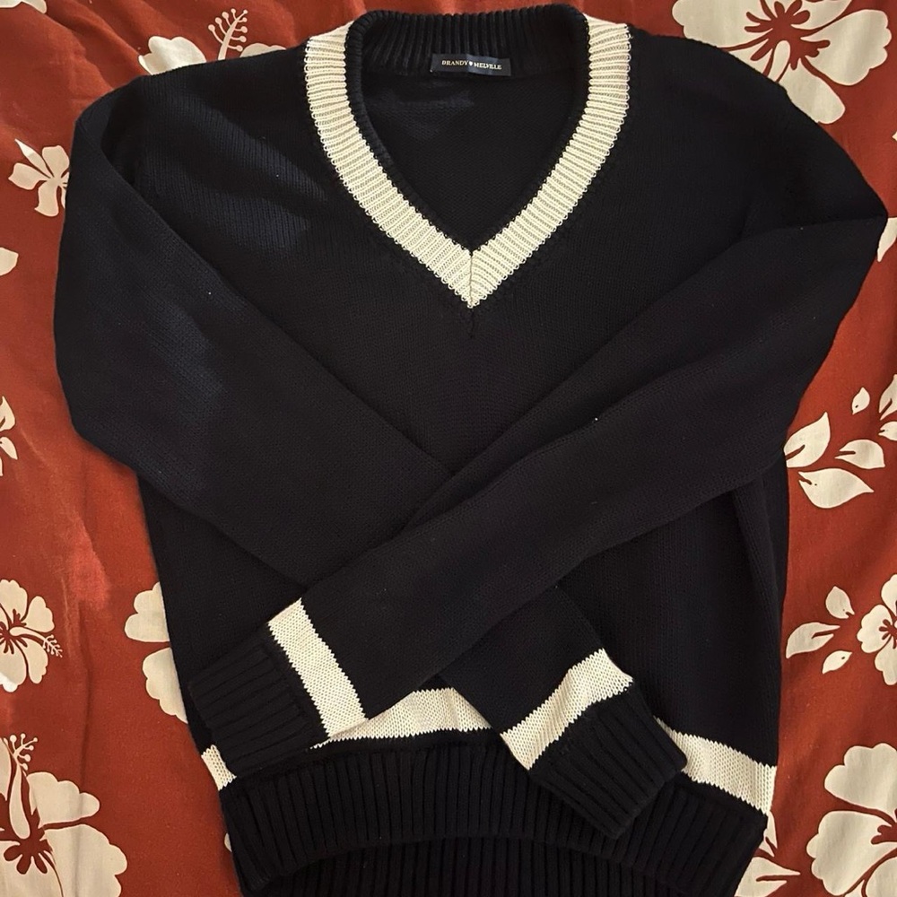 Brandy Melville Leigh Sweater Navy Blue and White